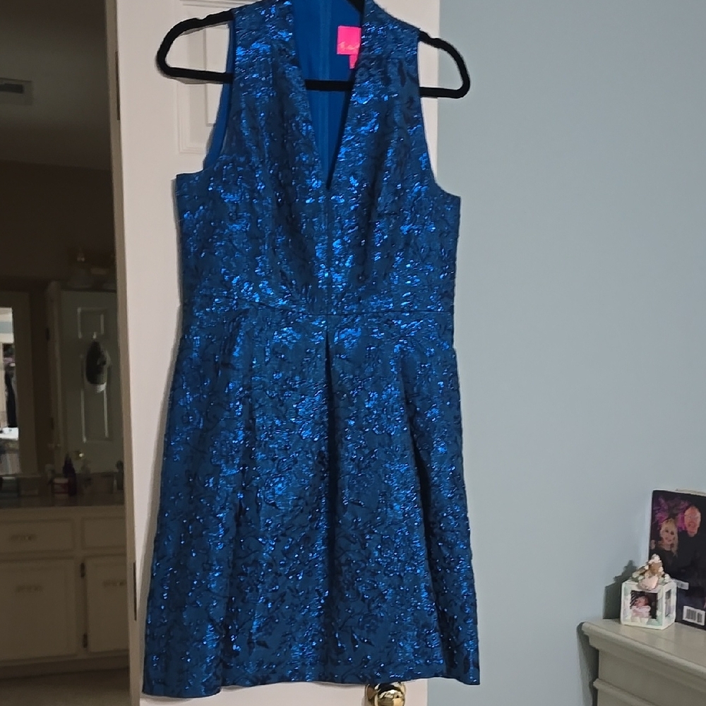 Lilly Pulitzer Blue Fit and Flare Mini Dress Halter Neckline